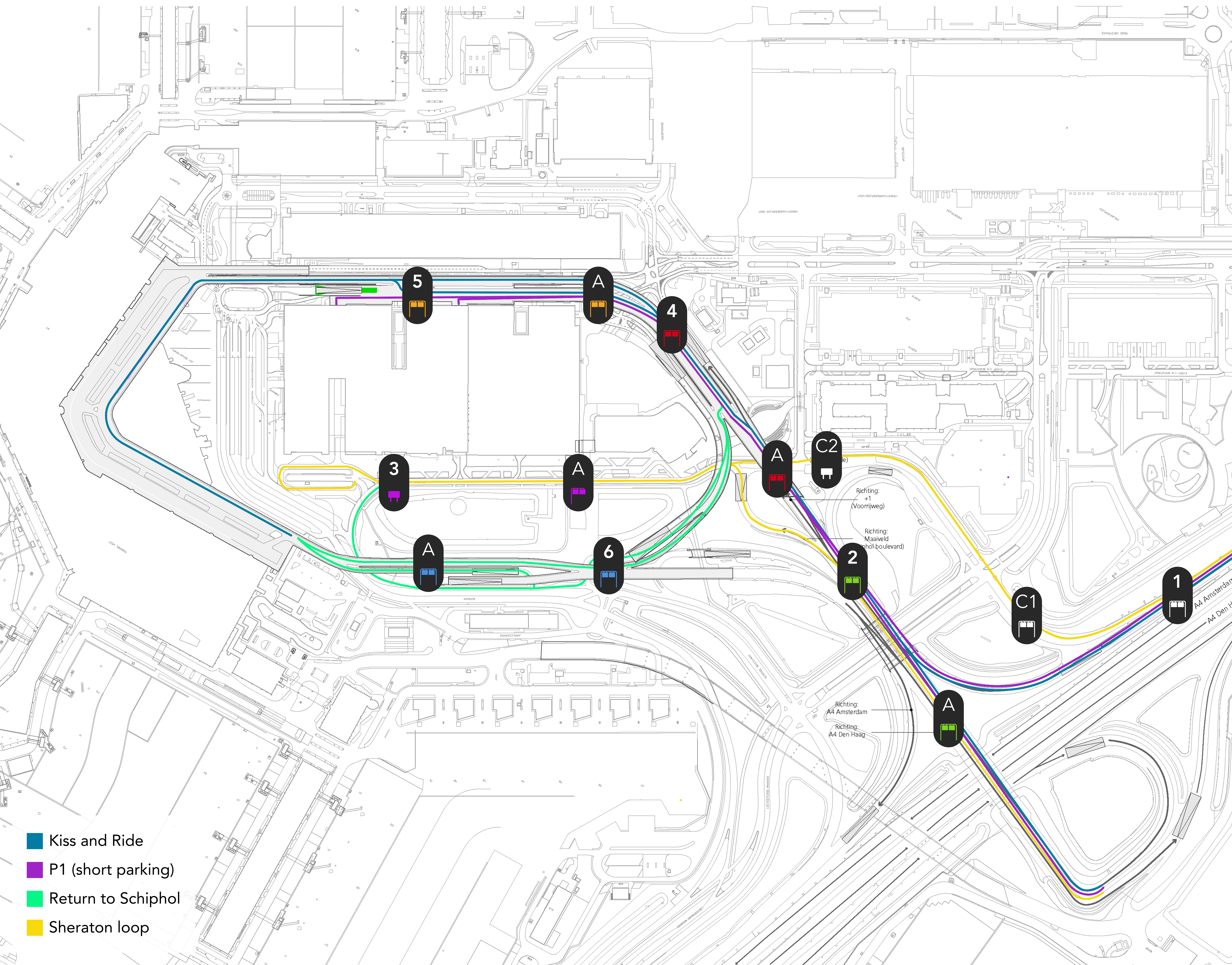 Flow diagram of alternative routes at Schiphol Centrum