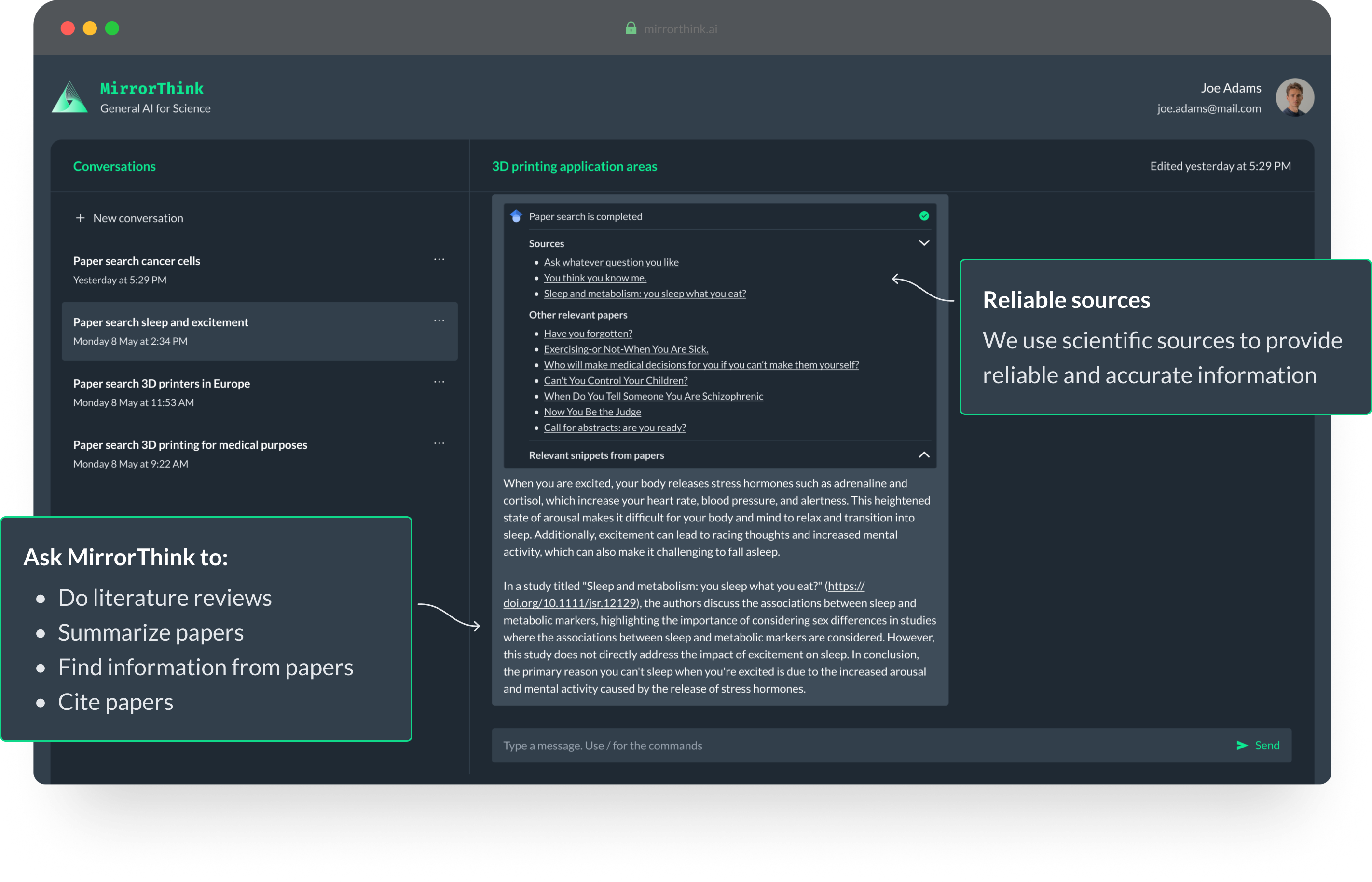MirrorThink interface mockup