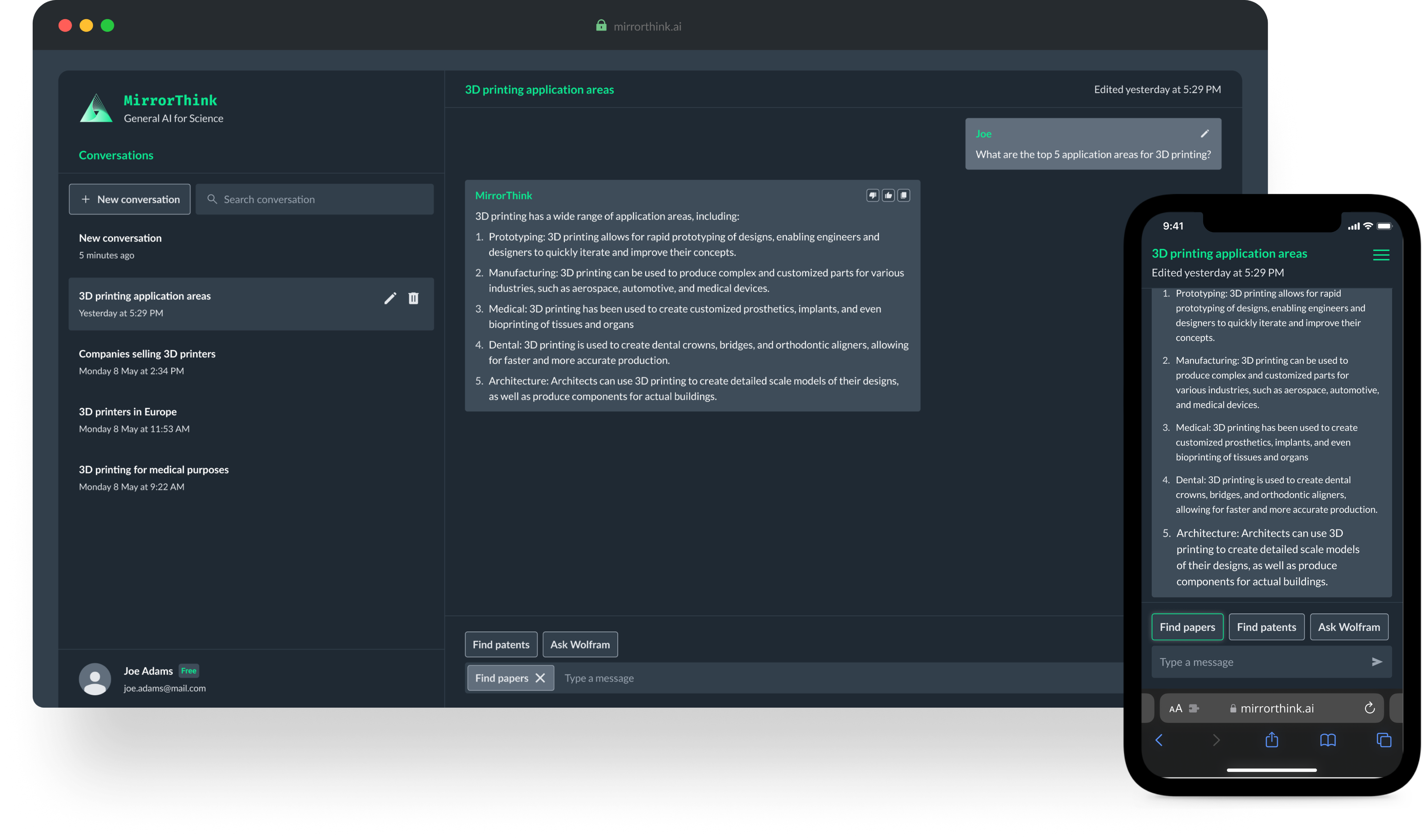 MirrorThink visual design screens